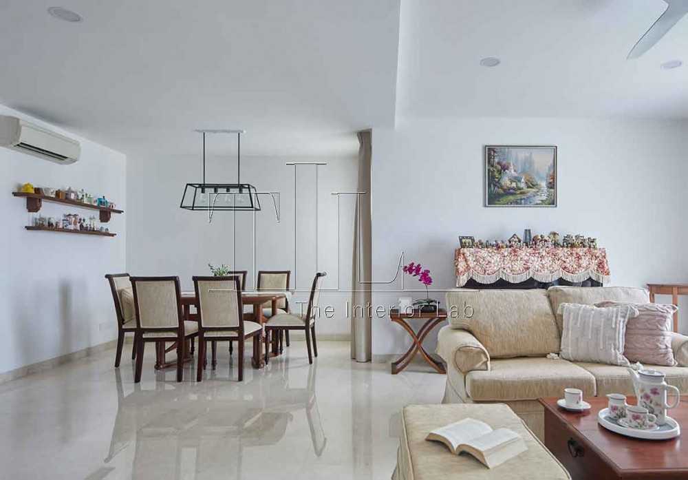 Minimalist Dining Room with Marble Floor and Sofa
