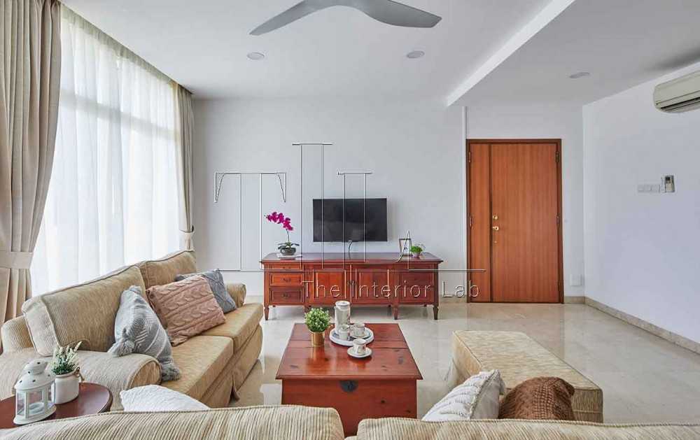 Minimalist Living Room with Marble Floor and Ceiling Fan