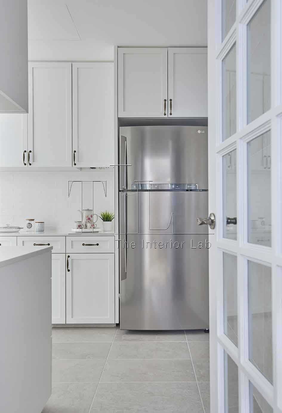 Minimalist Kitchen with Countertop and Glass Door