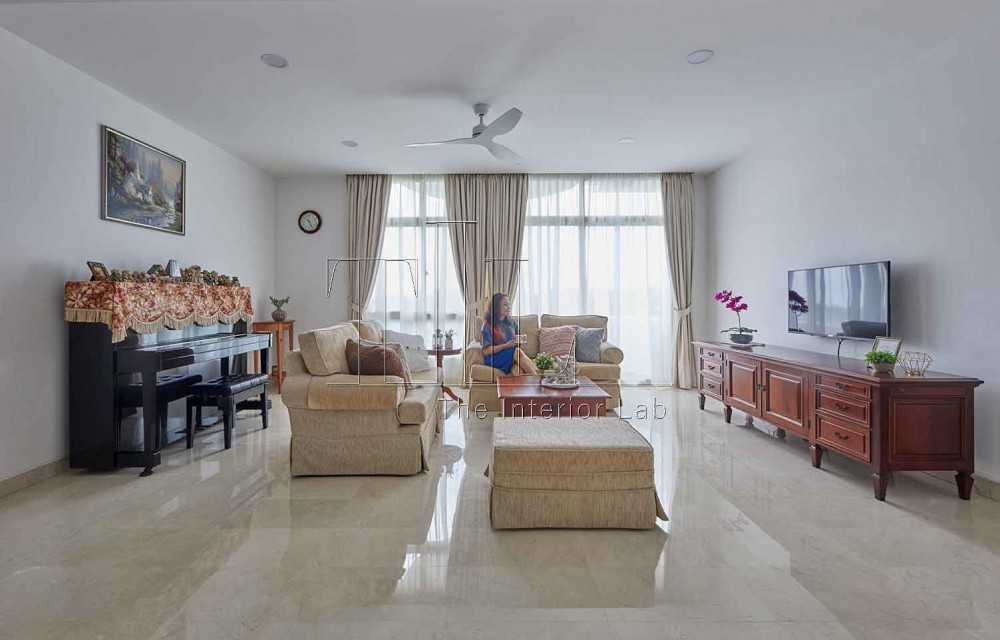 Minimalist Living Room with Marble Floor and TV Console