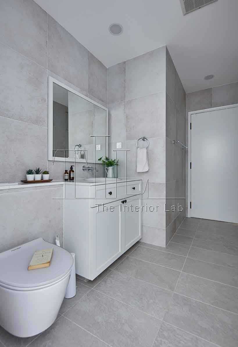 Minimalist Bathroom with Countertop and Homogeneous Tiles