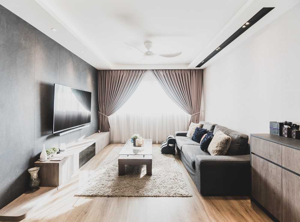 Contemporary Living Room with Vinyl Flooring and Ceiling Light