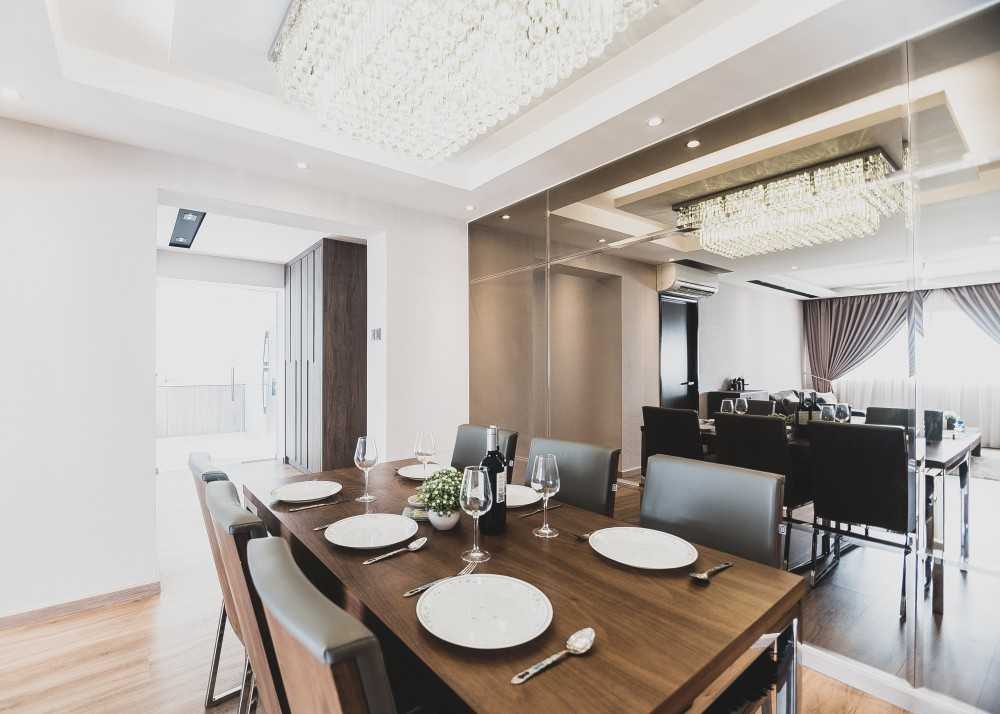 Contemporary Dining Room with Lighting and Hanging Lamp