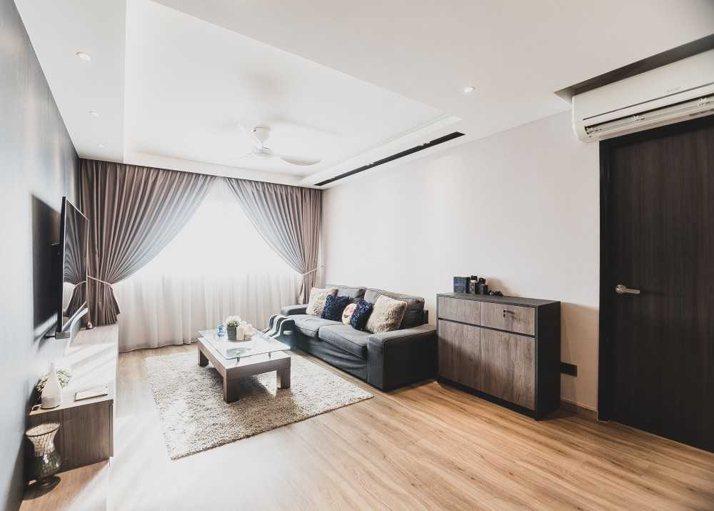 Contemporary Living Room with Vinyl Flooring and Feature Wall