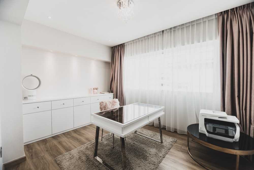 Contemporary Bedroom with Bookshelf and Vinyl Flooring