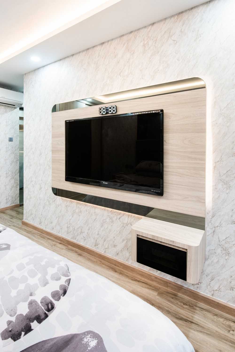 Contemporary Bedroom with Platform Bed and Vinyl Flooring