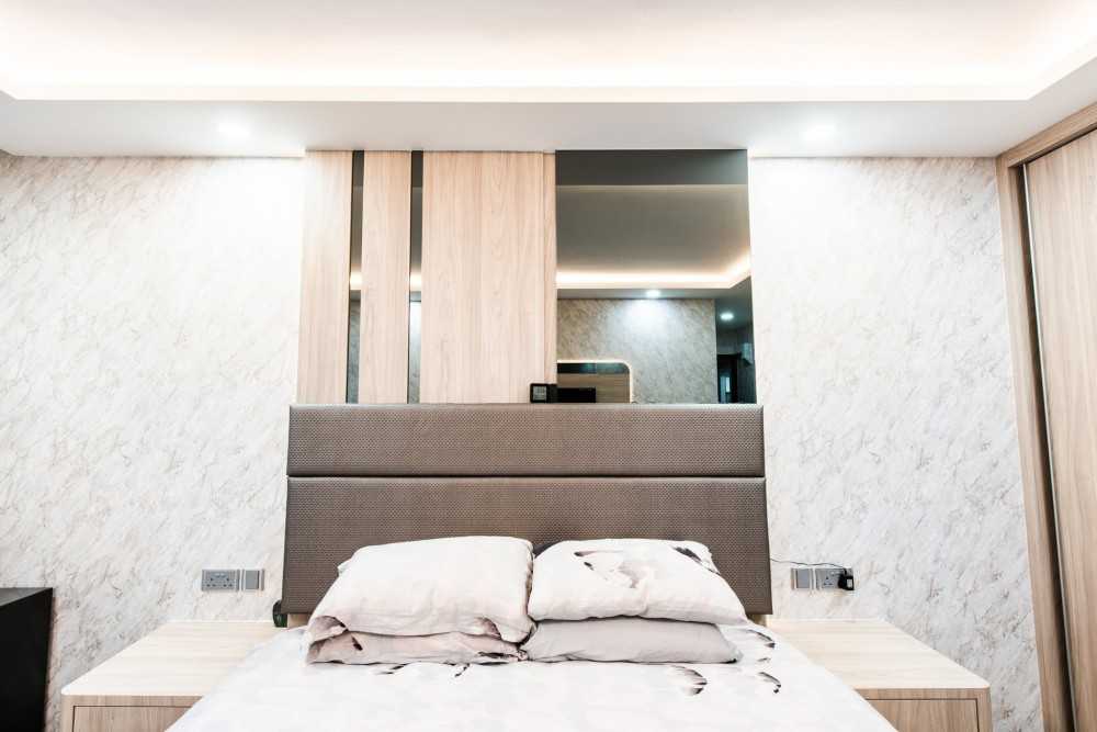 Contemporary Bedroom with Platform Bed and Vinyl Flooring