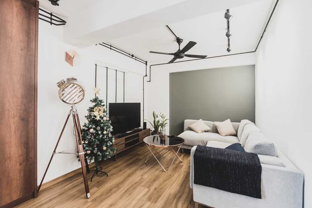 Industrial Living Room with Vinyl Flooring and Wood Flooring