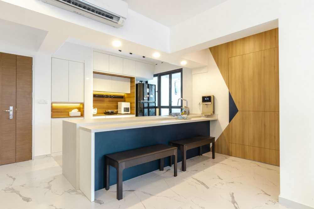Scandinavian Kitchen with Countertop and Marble Floor