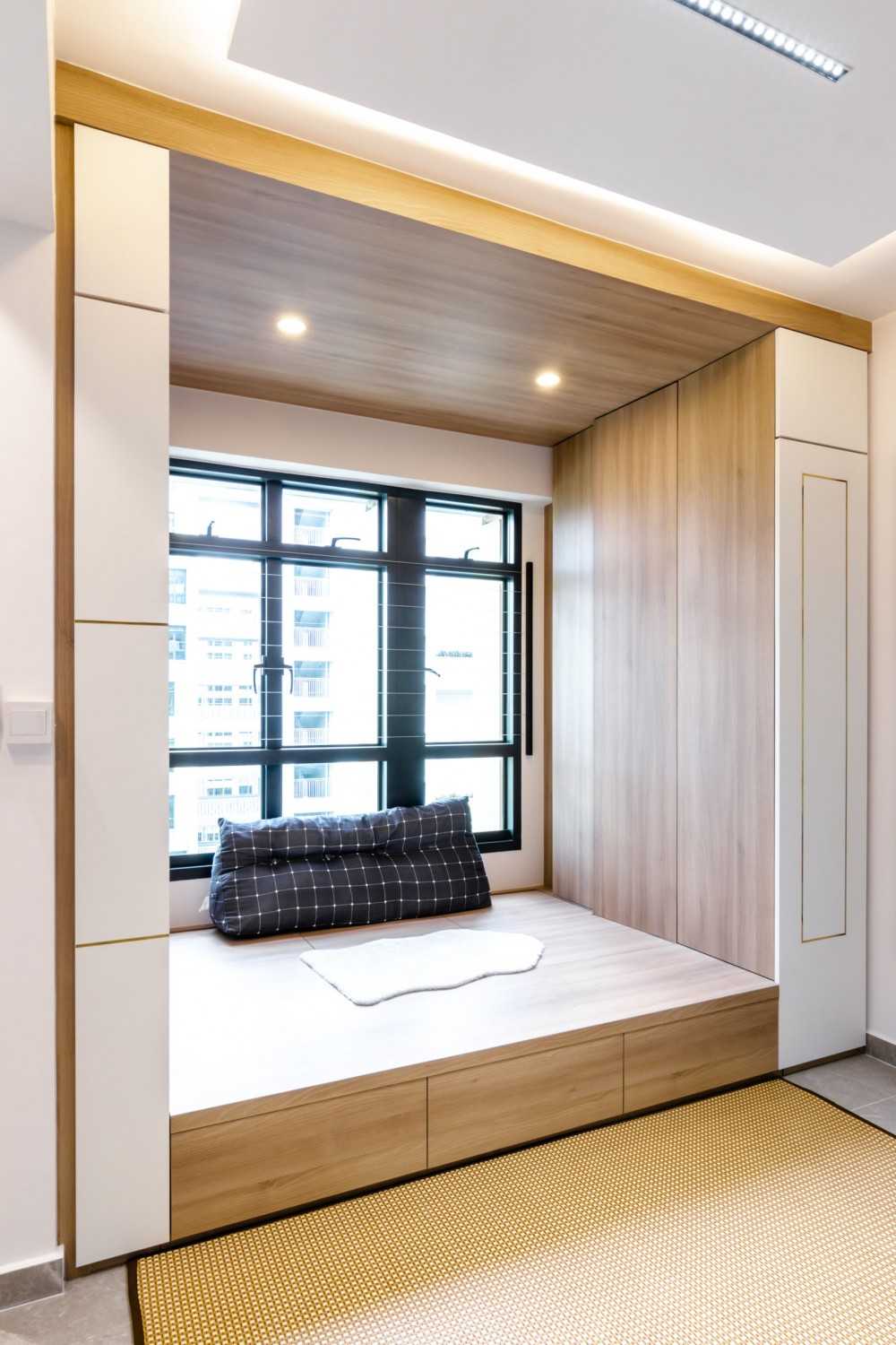 Scandinavian Bedroom with Platform Bed and Cove Lighting