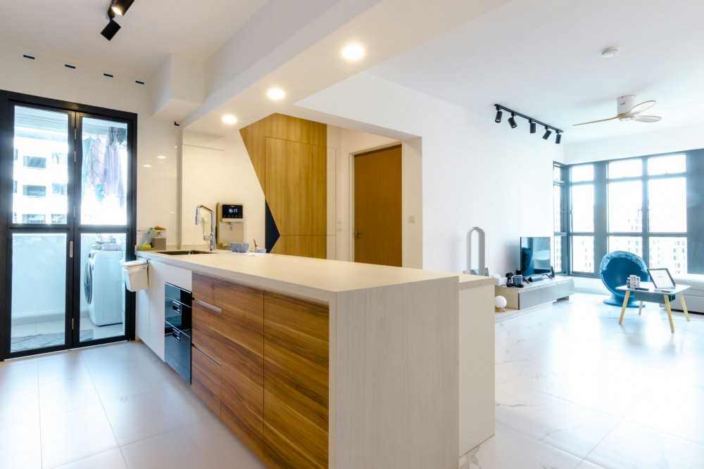 Scandinavian Kitchen with Countertop and Marble Floor