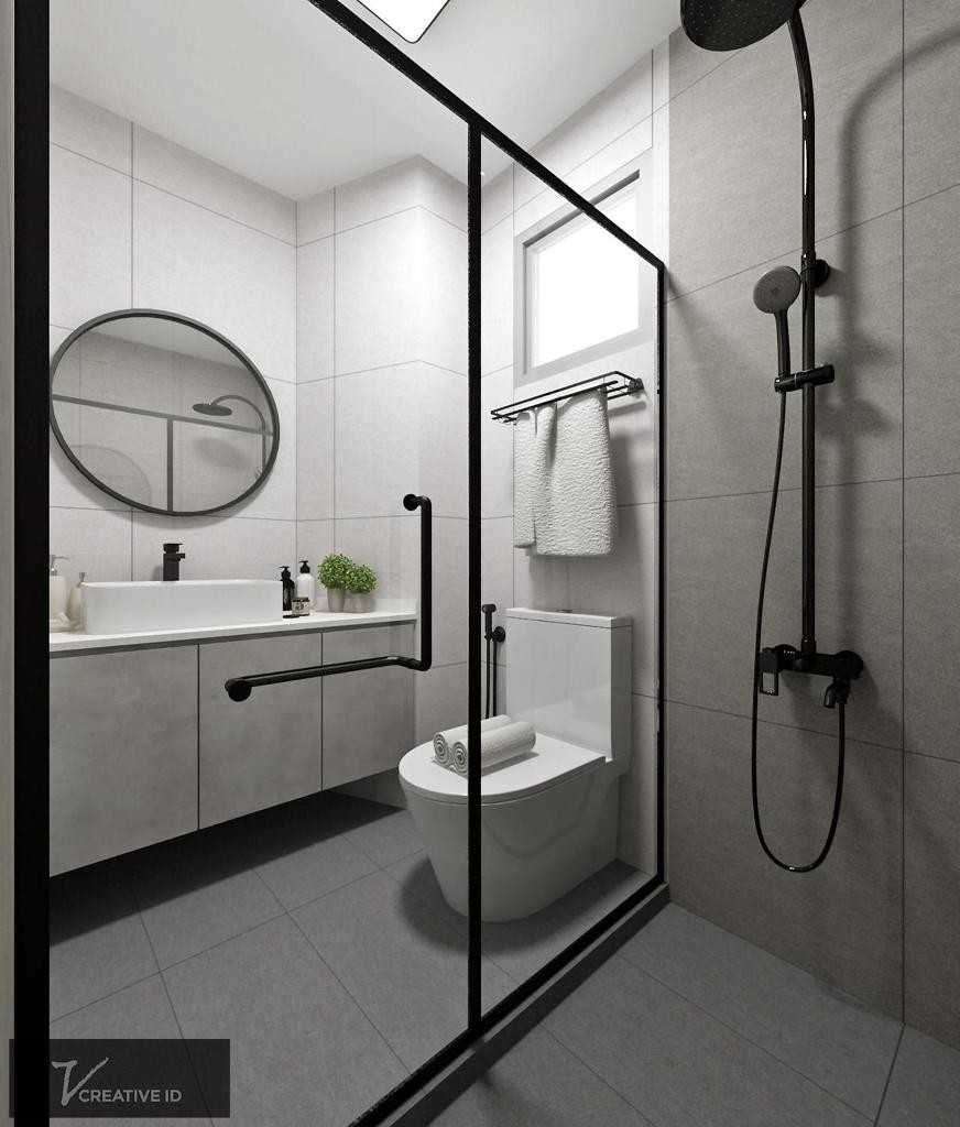 Scandinavian Bathroom with Granite Floor and Mirror
