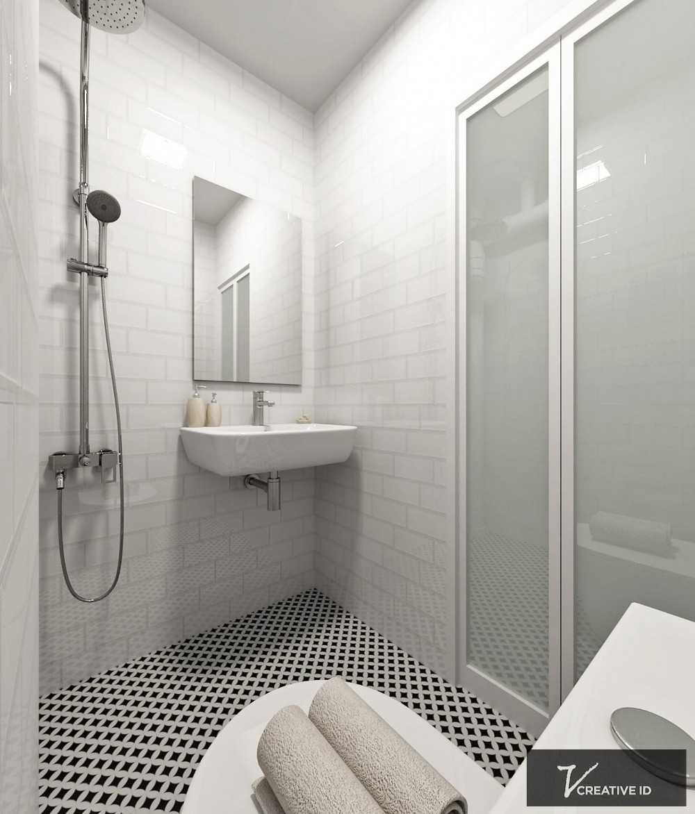 Scandinavian Bathroom with Homogeneous Tiles and Mirror
