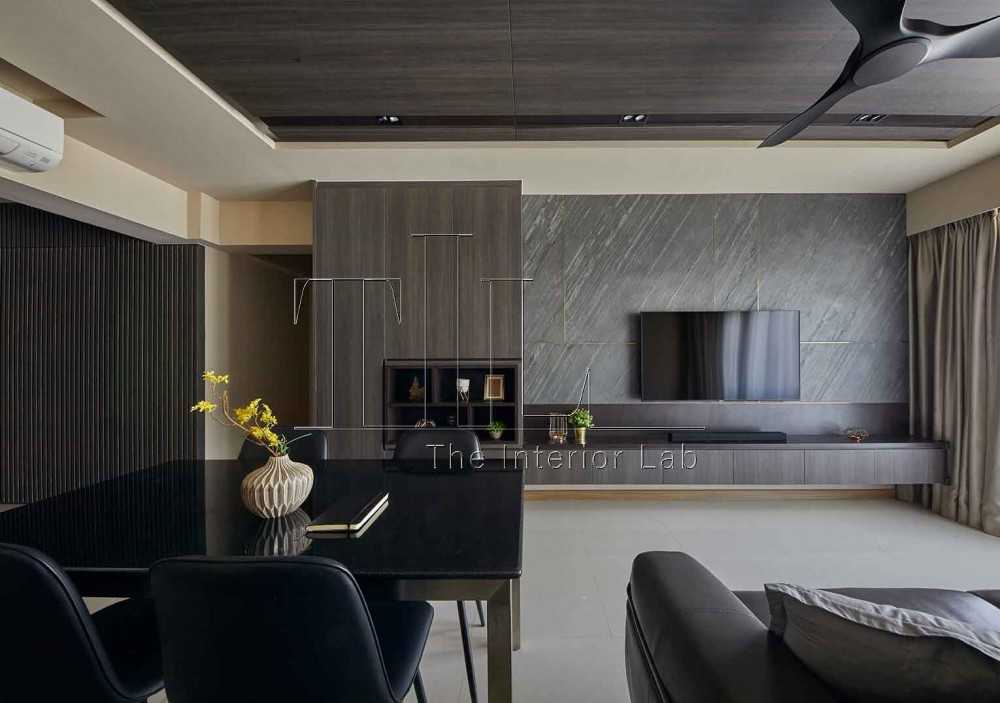 Contemporary Living Room with Marble Floor and Feature Wall