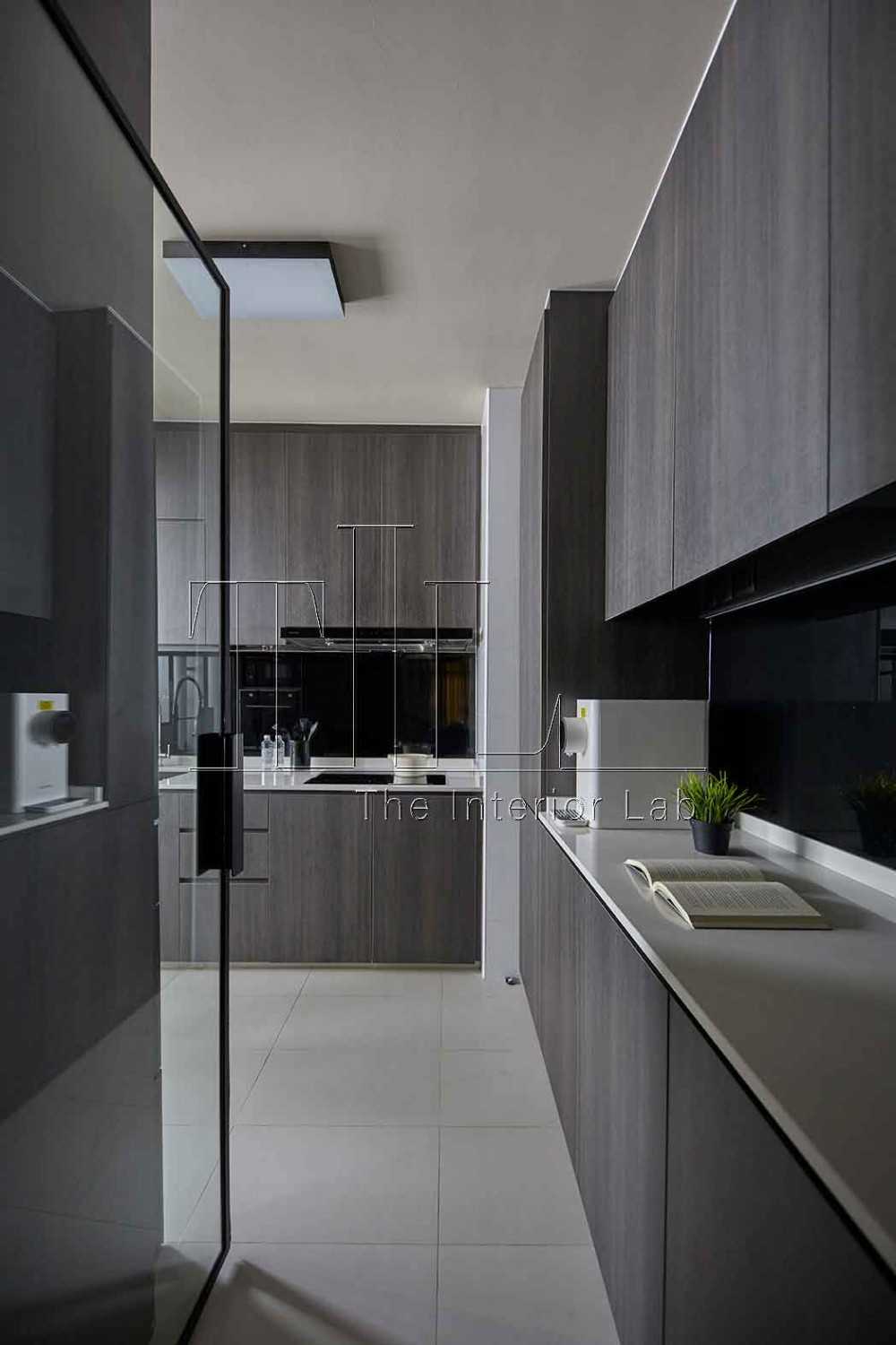 Contemporary Kitchen with Countertop and Glass Door