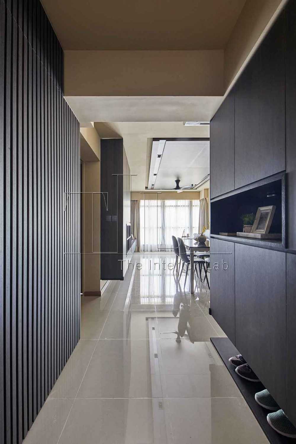 Contemporary Foyer with Ceiling Fan and Console Table