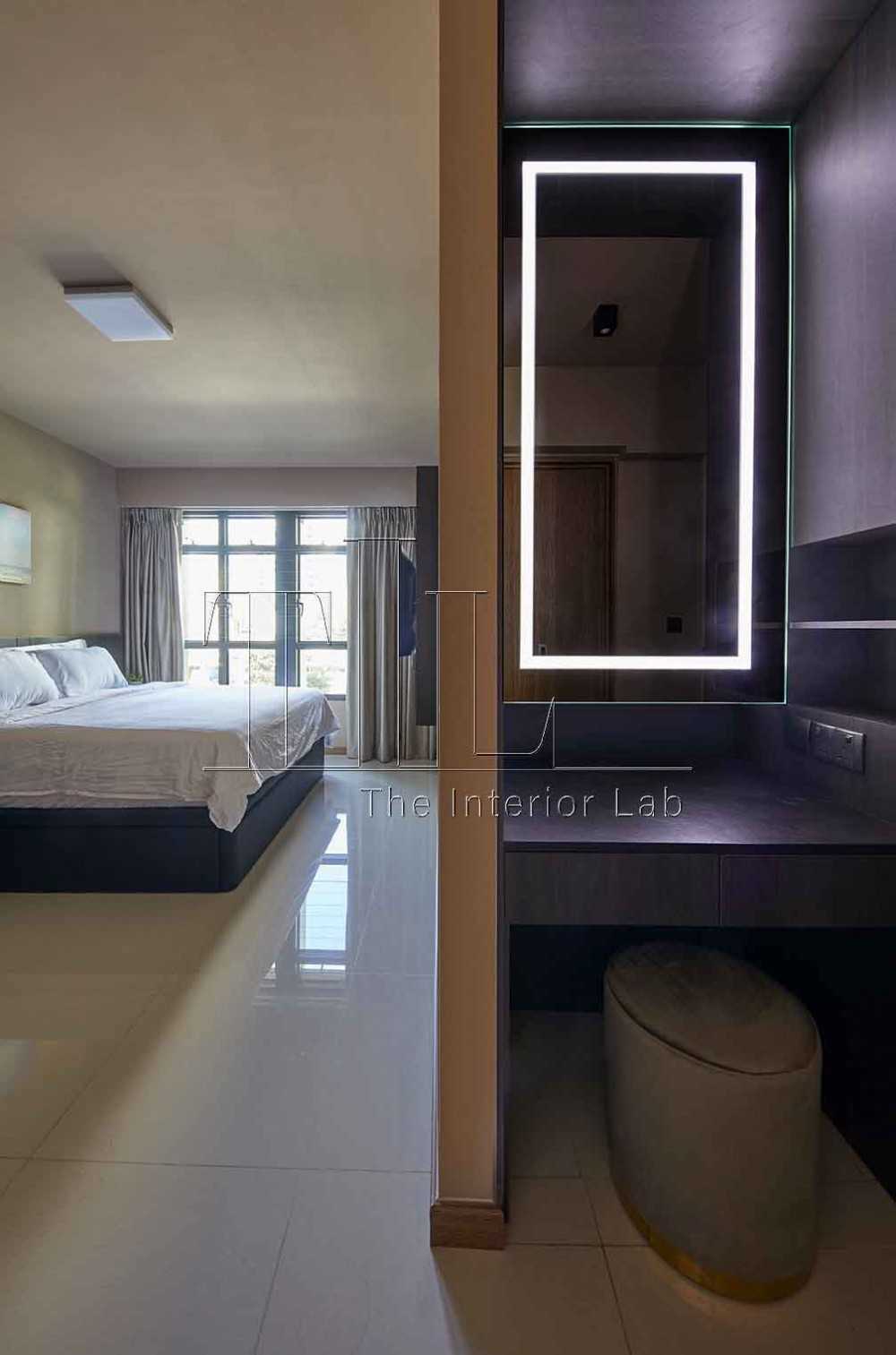 Contemporary Bedroom with Mirror and Vanity Counter