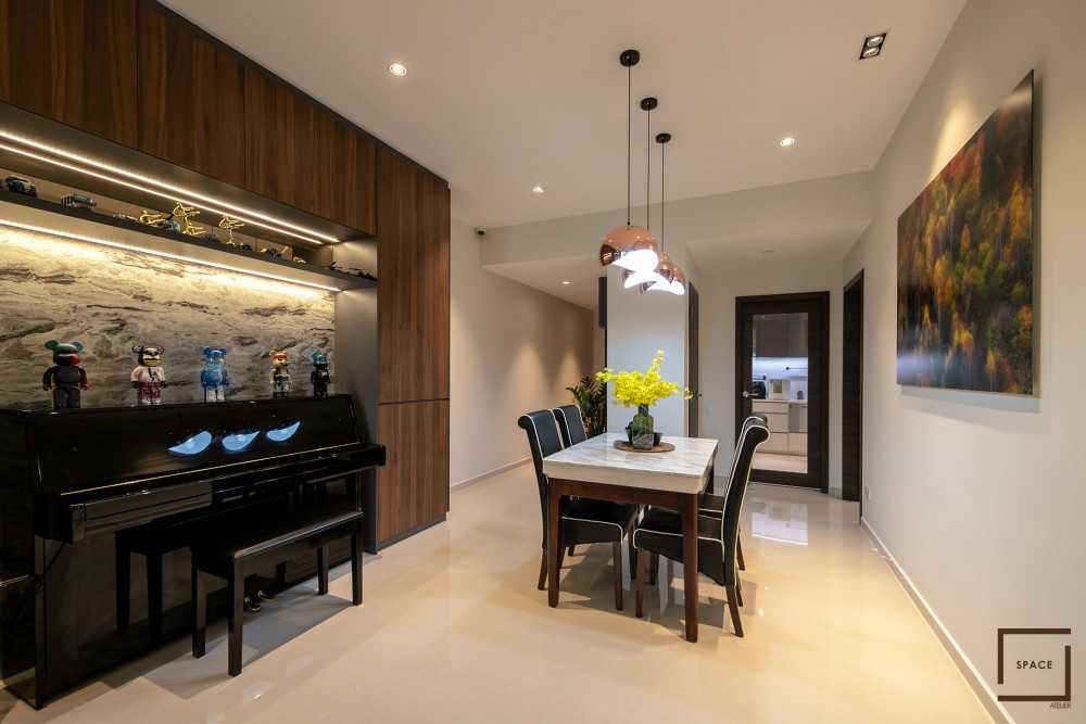 Contemporary Living Room with TV Console and Drop Light