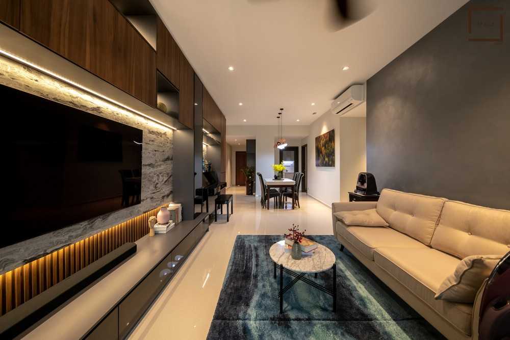 Contemporary Living Room with TV Console and Ceiling Light