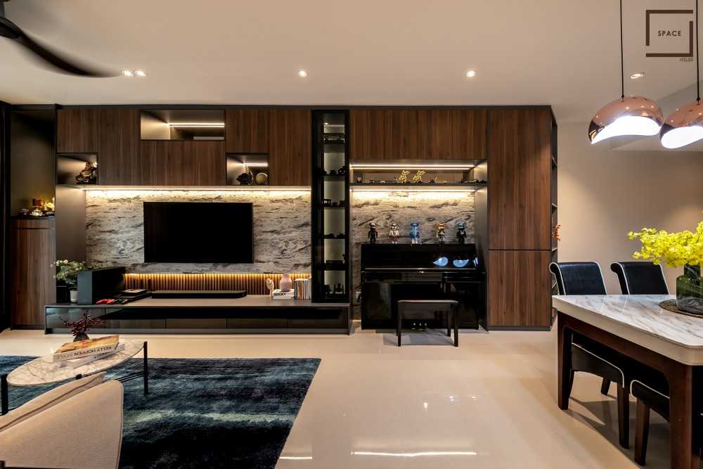 Contemporary Living Room with TV Console and Ceiling Light