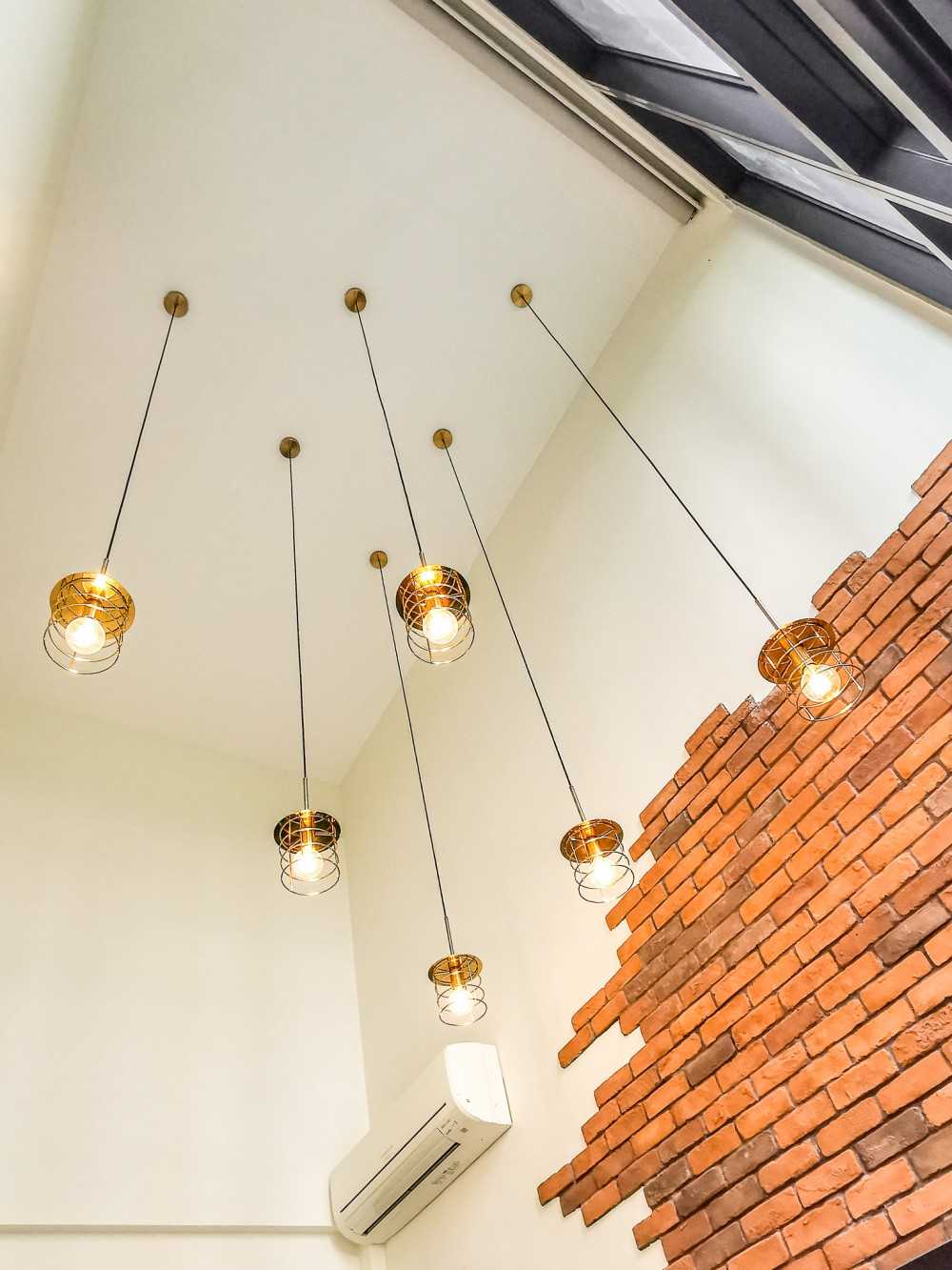 Eclectic Living Room with Feature Wall and Ceiling Light