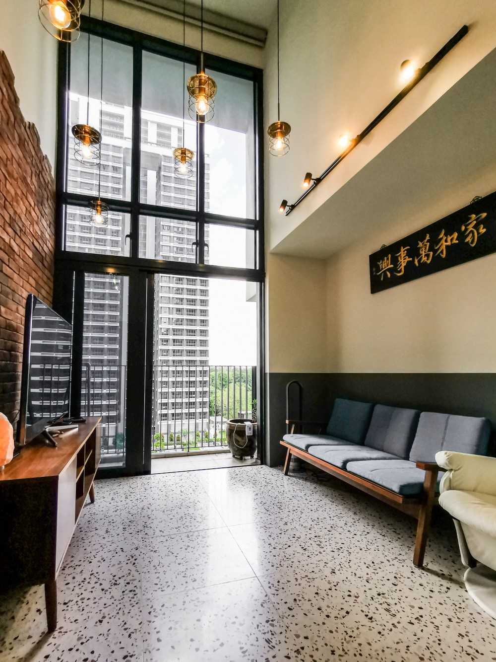 Eclectic Living Room with Feature Wall and Ceiling Light