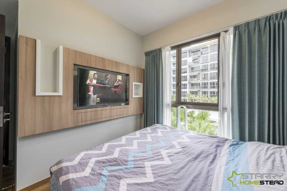 Scandinavian Bedroom with Feature Wall and Bed