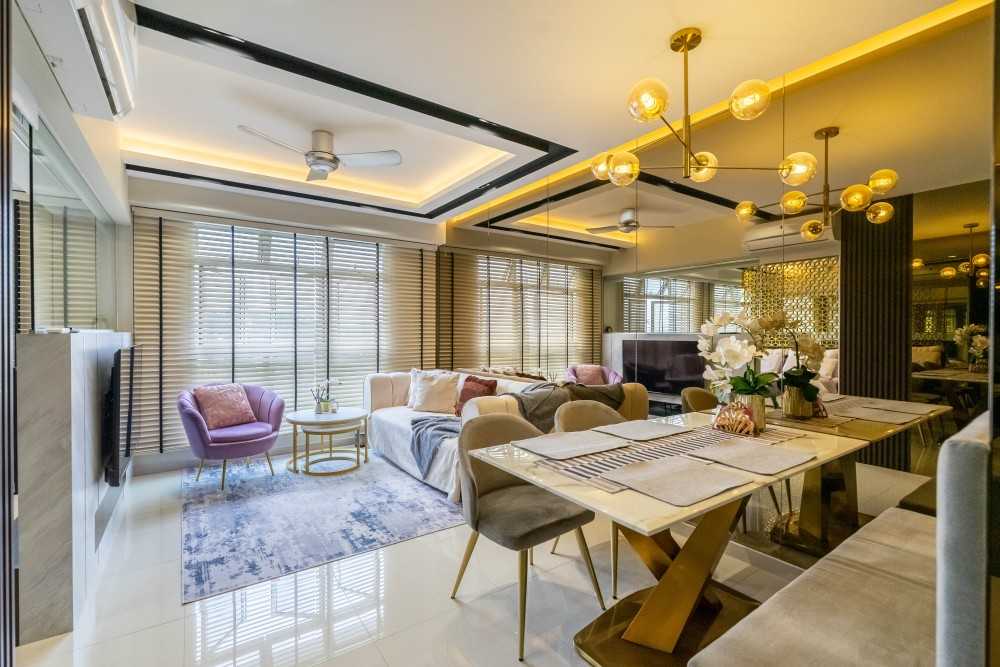 Modern Dining Room with Drop Ceiling and Downlights