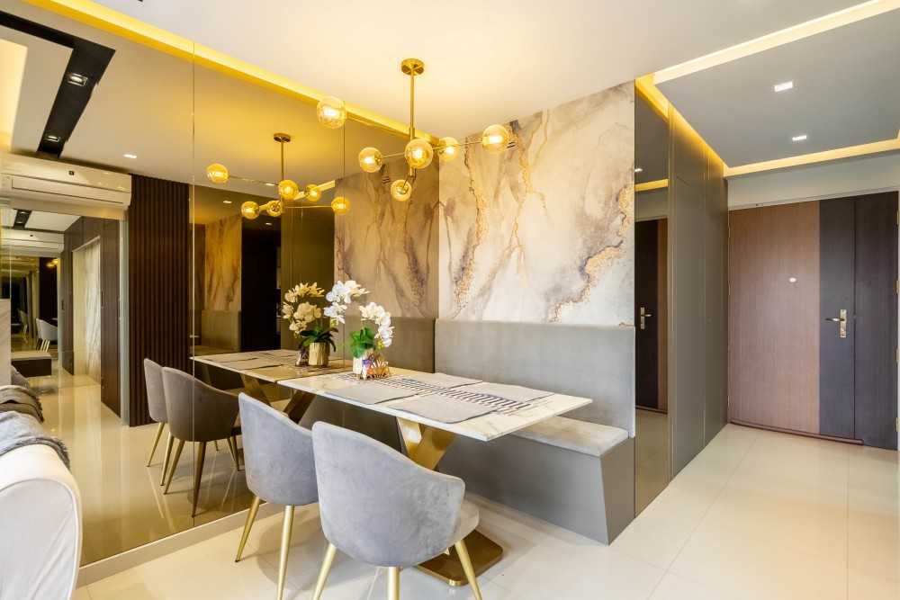 Modern Dining Room with Drop Light and Cove Lighting