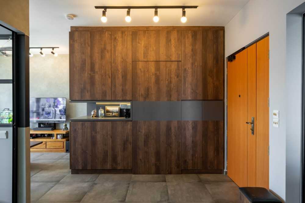 Industrial Living Room with TV Console and TV