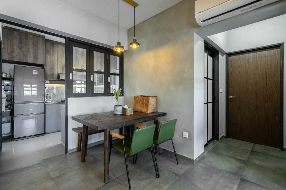 Industrial Dining Room with Downlights and Dining Table