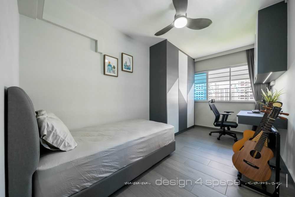 Modern Bedroom with Wood Flooring and Wardrobe