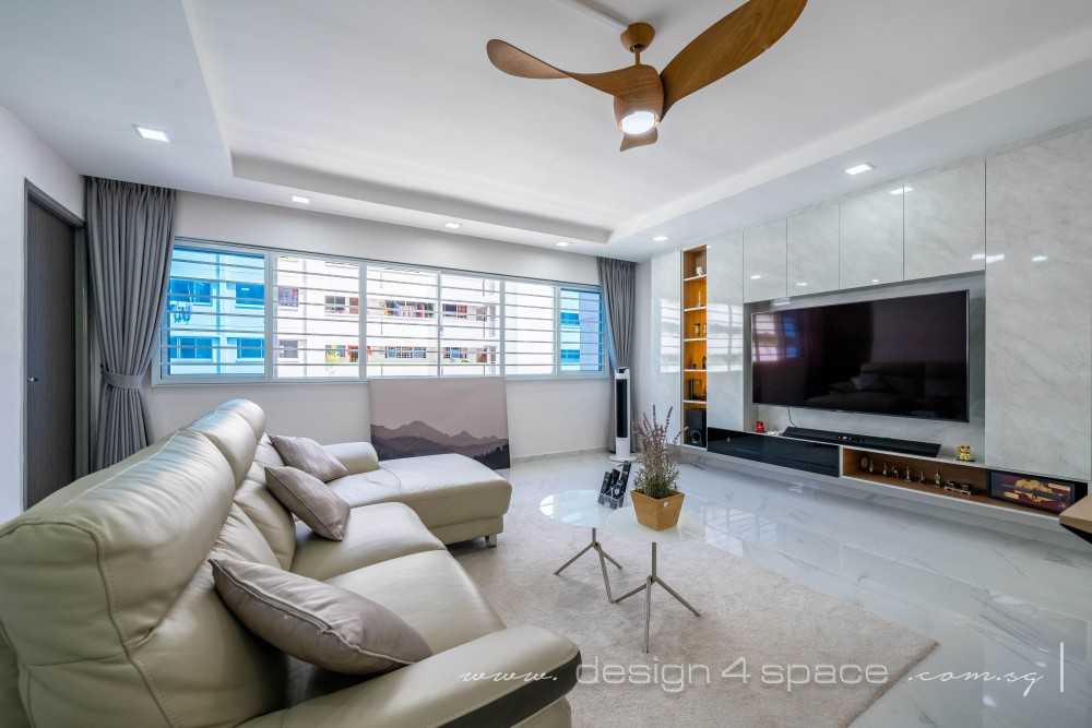 Modern Living Room with Homogeneous Tiles and Marble Floor