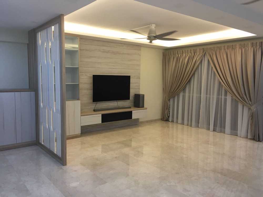 Modern Living Room with Marble Floor and TV Console