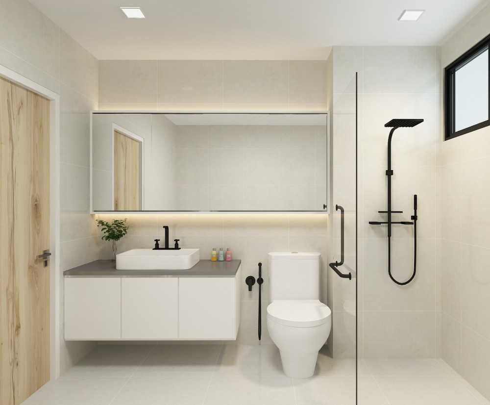 Minimalist Bathroom with Countertop and Shower Screen