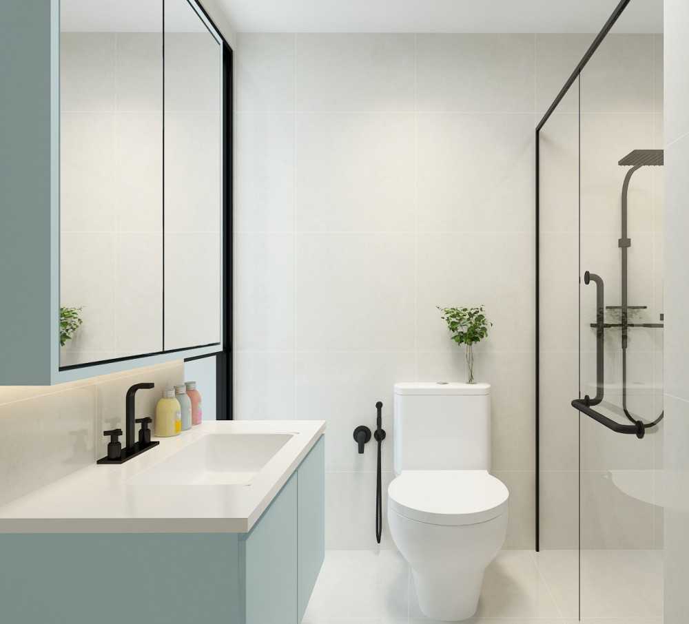 Minimalist Bathroom with Bathroom Accessories and Showers