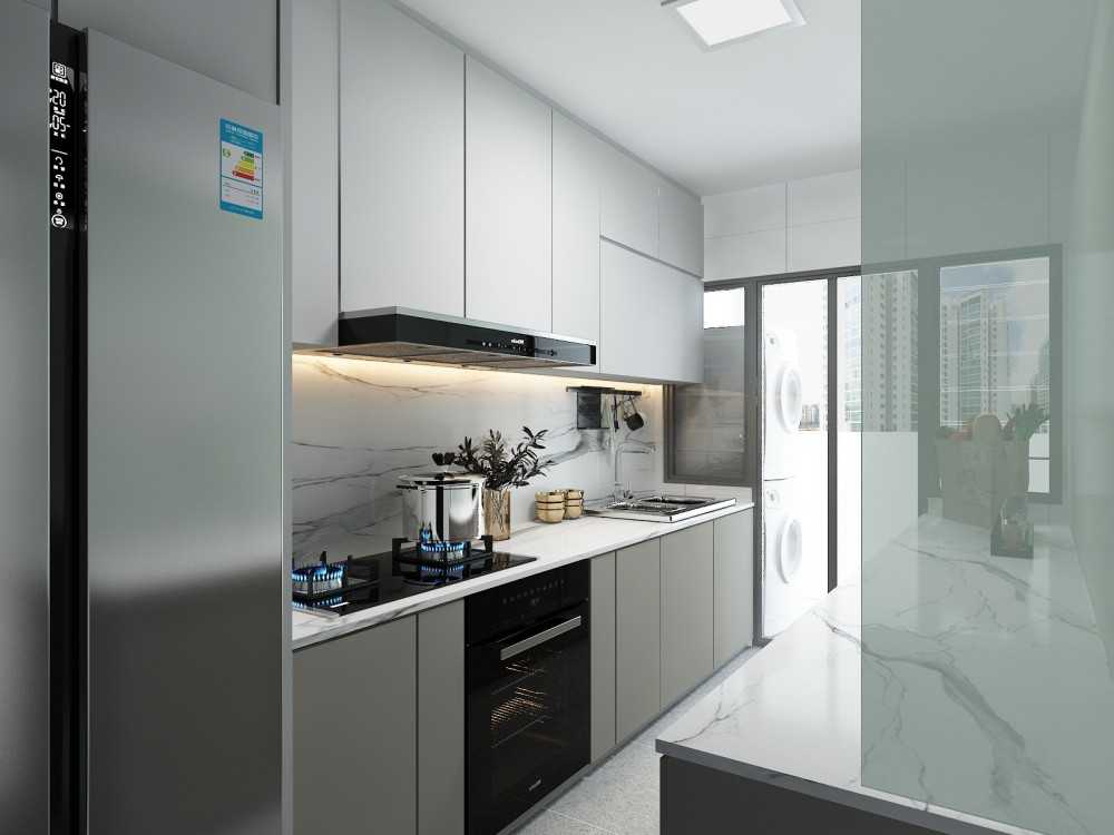 Contemporary Kitchen with Countertop and Granite Floor