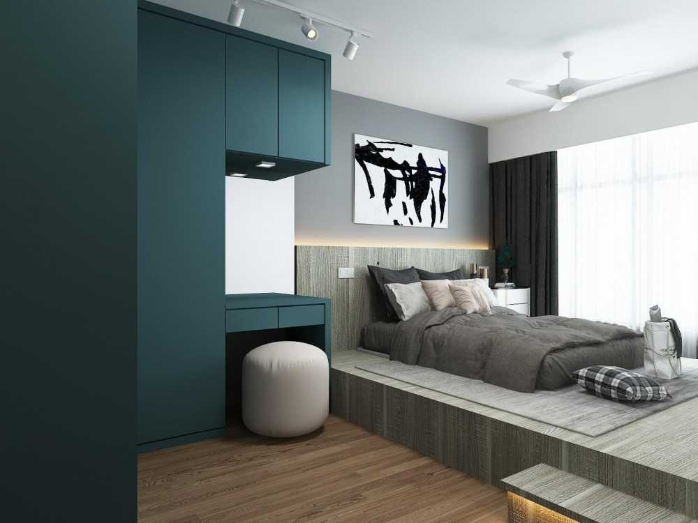 Contemporary Bedroom with Platform Bed and Vinyl Flooring