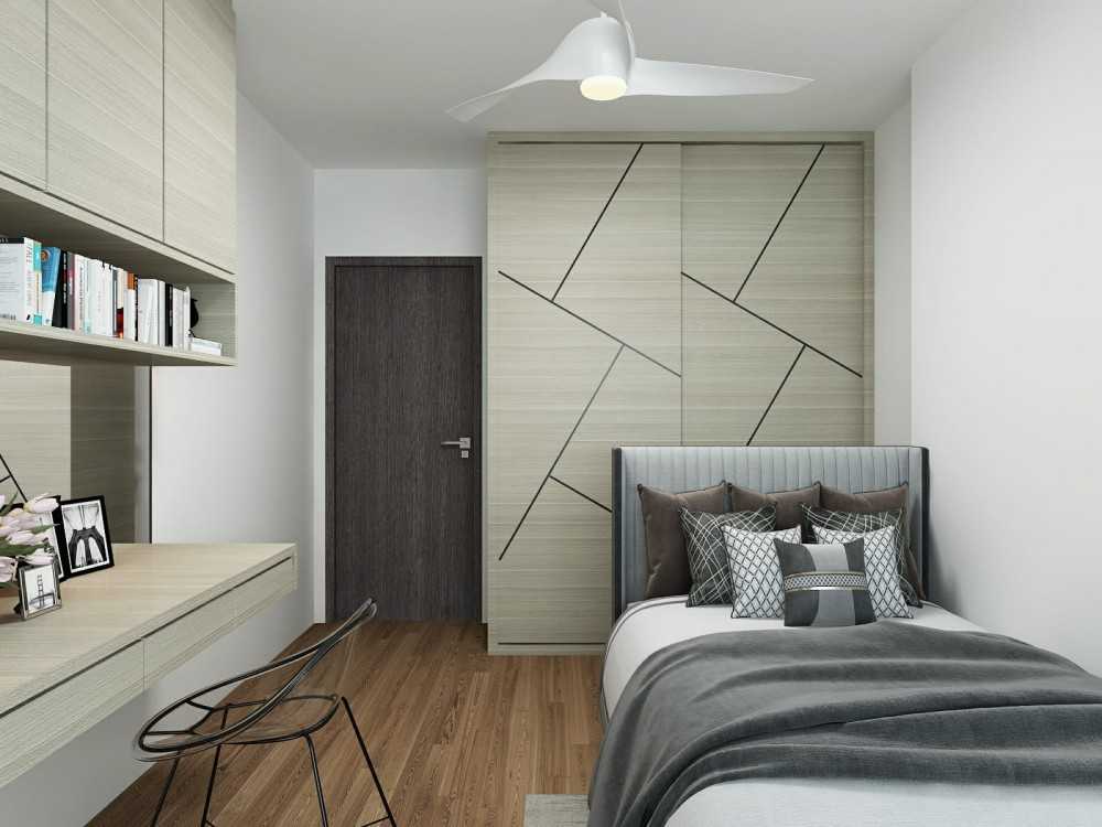 Contemporary Bedroom with Vinyl Flooring and Wardrobe