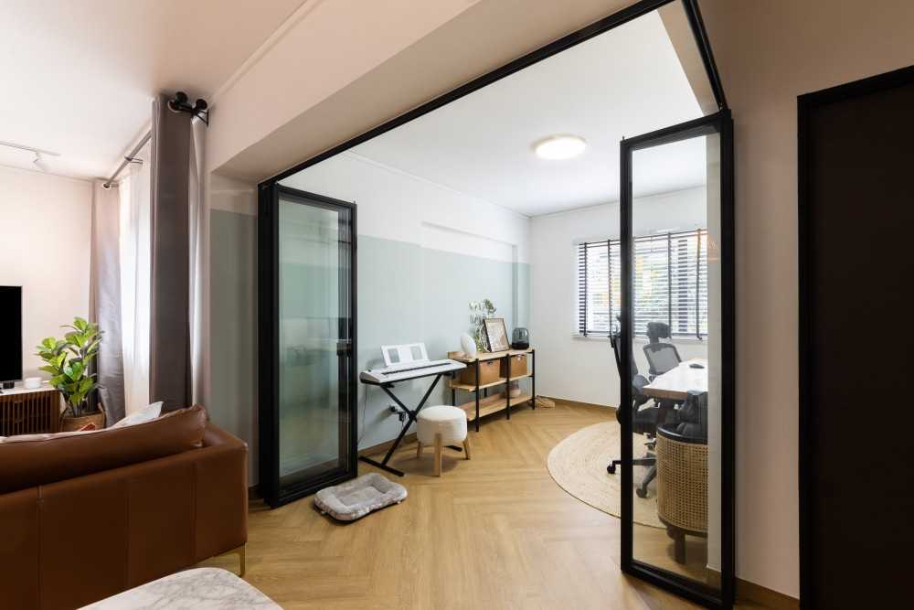 Scandinavian Study with Ceiling Light and Desk Chairs