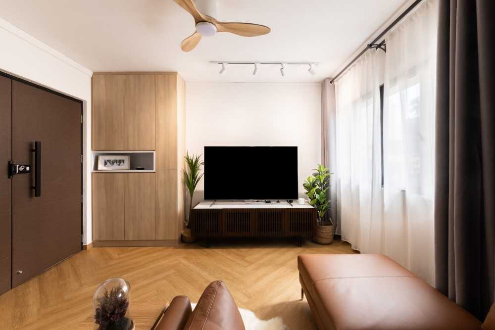 Scandinavian Living Room with Wood Flooring and Sofa