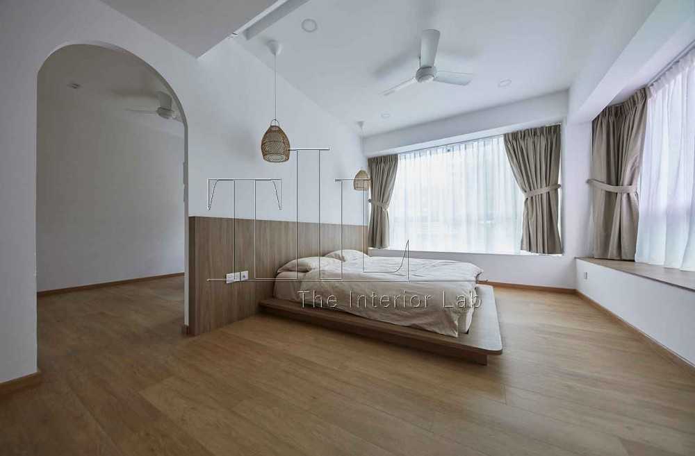 Country Bedroom with Feature Wall and Bay Window