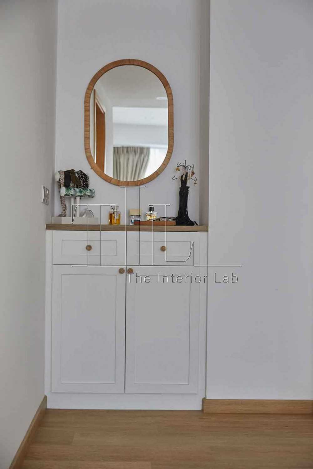 Country Bedroom with Countertop and Mirror