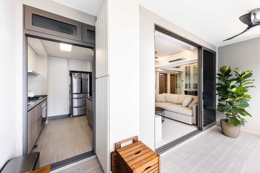 Minimalist Balcony with Ceiling Fan and Curtain