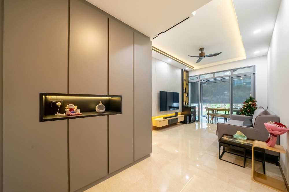 Contemporary Living Room with TV Console and Feature Wall