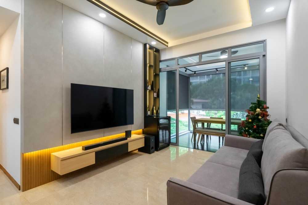 Contemporary Living Room with TV Console and Sofa