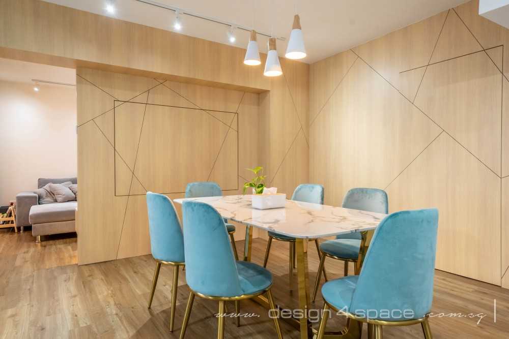 Scandinavian Dining Room with Drop Light and Ceiling Light
