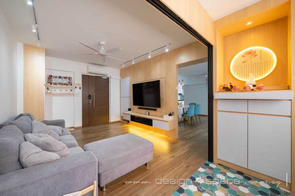 Scandinavian Living Room with Feature Wall and Downlights