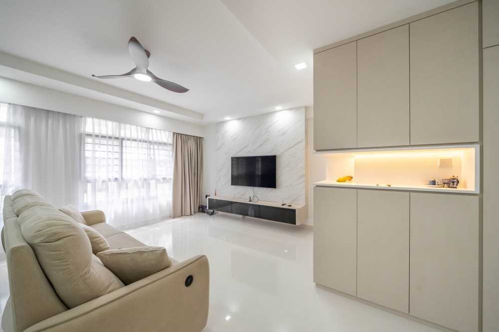 Minimalist Living Room with TV Console and Feature Wall