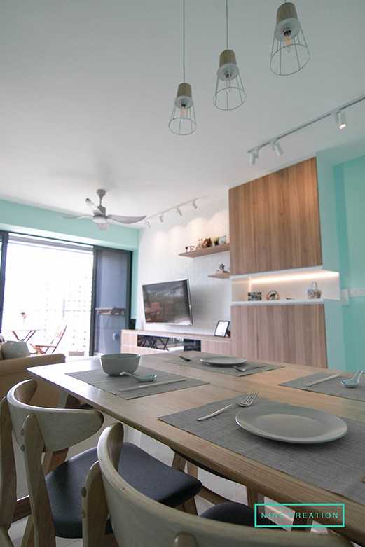Modern Dining Room with Chandelier and Downlights